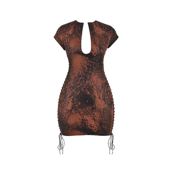 ANTIQUE COPPER LACE UP MINI DRESS